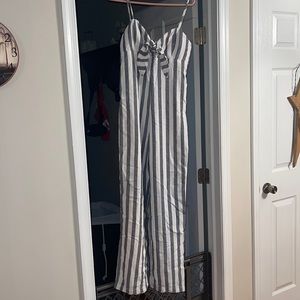Striped summer tie-front jumpsuit